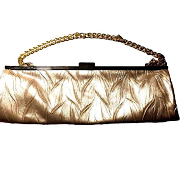 Jessica McClintock Clutch Bag Gold Chain Clasp Rectangle Inside Pocket Zipper - Picture 3 of 14